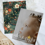 Elegant Floral Silent Night Christmas Star Photo Foil Holiday Card<br><div class="desc">Beautiful floral photo Christmas card includes elegant white silent night typography with a gold foil star of Bethlehem and one full photo. Personalise this holiday greeting with your own photo and name.</div>