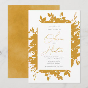 Elegant Floral Silhouette Mustard Yellow Wedding Invitation