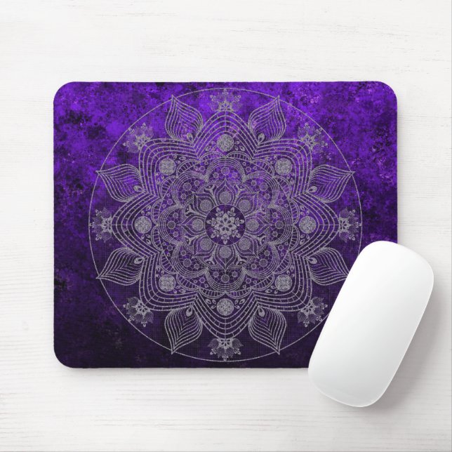 Elegant Floral Silver & Purple Mandala Namaste   Mouse Pad (With Mouse)
