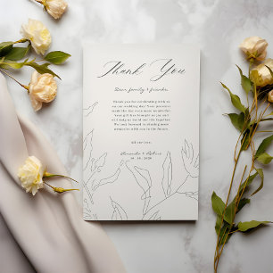 Elegant Floral Sketch Wedding Thank You Card