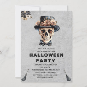Elegant Floral Skull Adult Halloween Party Invitat Invitation
