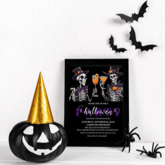 Elegant Floral Skull Adult Halloween Party Invitat Invitation