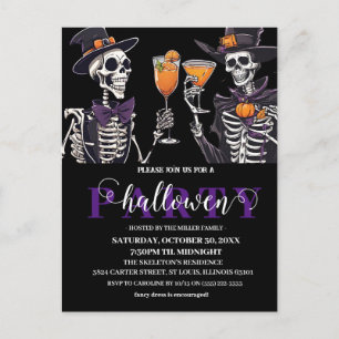 Elegant Floral Skull Adult Halloween Party Invitat Postcard