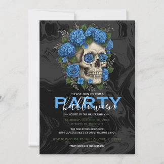 Elegant Floral Skull Adult Halloween Party Invitation