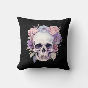 Elegant Floral Skull Gothic Halloween decor Cushion
