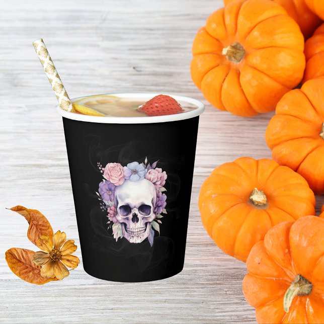 Elegant Floral & Skull Gothic Halloween Party  Paper Cups (Creator Uploaded)