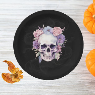 Elegant Floral & Skull Gothic Halloween Party  Paper Plate
