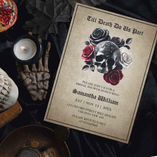 Elegant Floral Skull Halloween Bridal Shower Invitation (Creator Uploaded)
