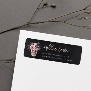 Elegant Floral Skull Halloween Return Address Label