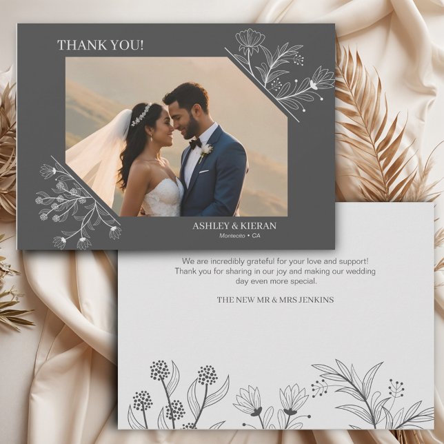 Elegant Floral Smoke Grey Wedding  Thank You Card (Creator Uploaded)