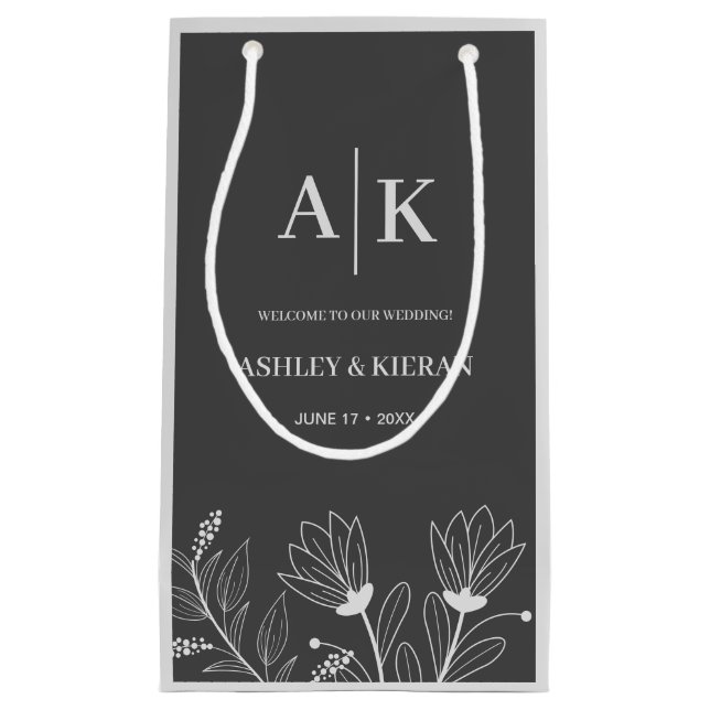 Elegant Floral Smoke grey Wedding Welcome  Small Gift Bag (Front)