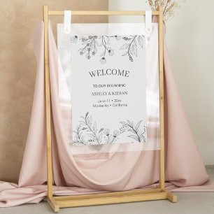 Elegant Floral Smoke Grey Welcome Wedding Poster
