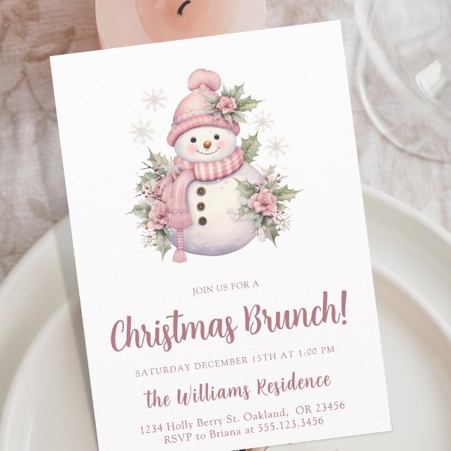 Elegant Floral Snowman Christmas Brunch Invitation (Creator Uploaded)