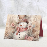 Elegant Floral Snowman Christmas Holiday Card<br><div class="desc">A chic style watercolor pink floral Christmas snowman folded holiday card.  Features a message and name on the inside. Personalise this with your own holiday greeting message and family name!  This is a beautiful and unique card for sending out to your friends and family for the holidays.</div>
