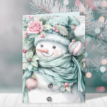 Elegant Floral Snowman Christmas Holiday Card<br><div class="desc">An elegant and unique Christmas snowman with pastel green and pink floral Holiday Card.  Personalise this with your own holiday greeting message and name on the inside. Perfect for sending out to your friends and family for the holidays.</div>