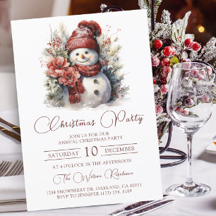 Elegant Floral Snowman Christmas Party Invitation