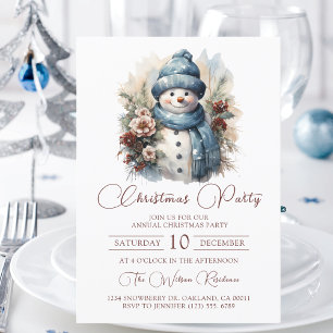 Elegant Floral Snowman Christmas Party Invitation
