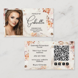 Elegant Floral Social Icon QR Code Photo Makeup Business Card