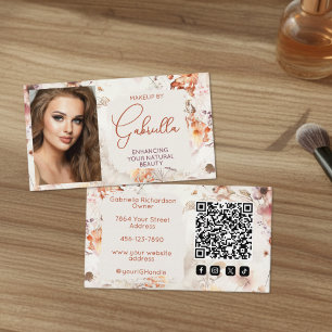Elegant Floral Social Icon QR Code Photo Makeup Business Card