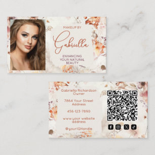 Elegant Floral Social Icon QR Code Photo Makeup Business Card