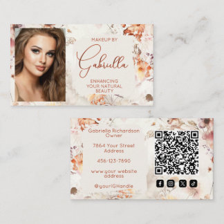 Elegant Floral Social Icon QR Code Photo Makeup Business Card