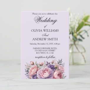 Elegant Floral soft pink and purple wedding Invitation