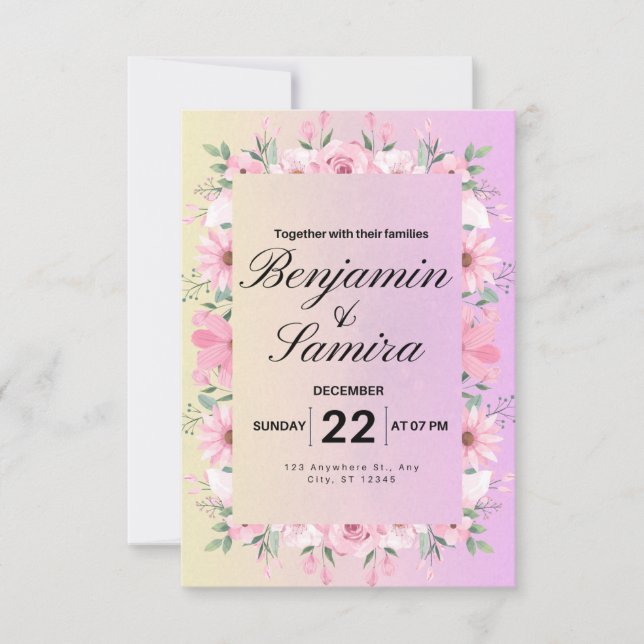 Elegant Floral soft pink pastel Wedding Invitation (Front)