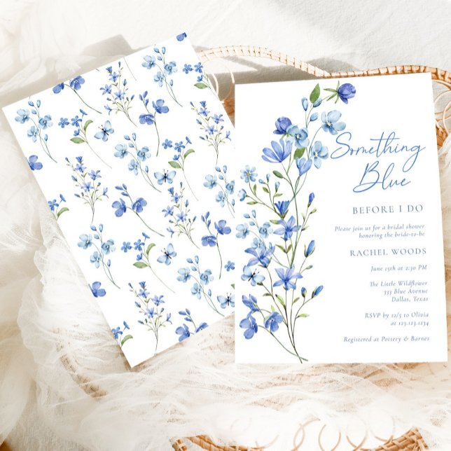 Elegant Floral Something Blue Bridal Shower Invitation (Creator Uploaded)