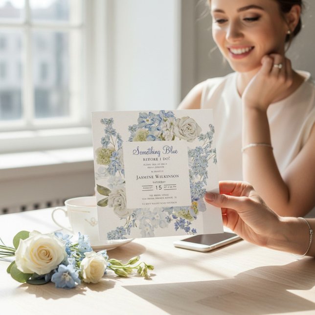 elegant Floral Something Blue Bridal shower QR  Invitation (Creator Uploaded)