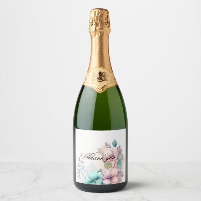 Elegant floral  sparkling wine label (Front)