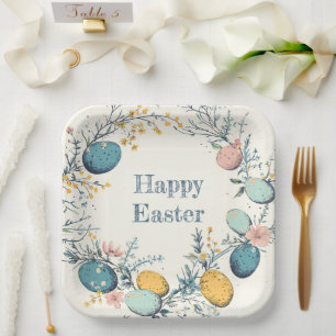 Elegant Floral Spring Easter Egg Hunt  Paper Plate