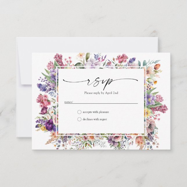 Elegant Floral Spring Garden RSVP Card (Front)