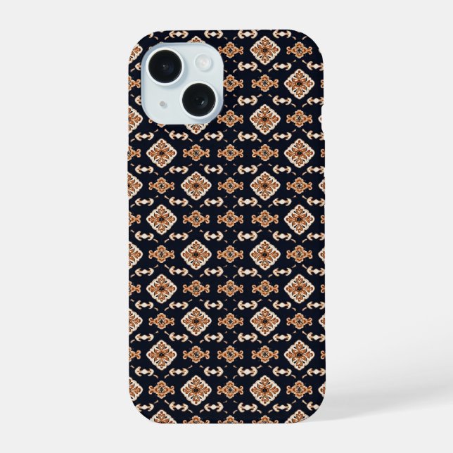 Elegant Floral Square Pattern iPhone 15 Case (Back)