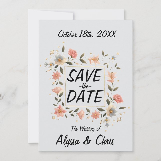 Elegant Floral Square Save The Date (Front)
