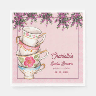 Elegant Floral Stacked Teacups Bridal Shower Party Napkin