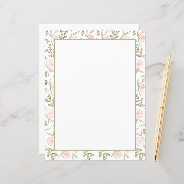 Elegant Floral Stationery Paper (Front/Back In Situ)