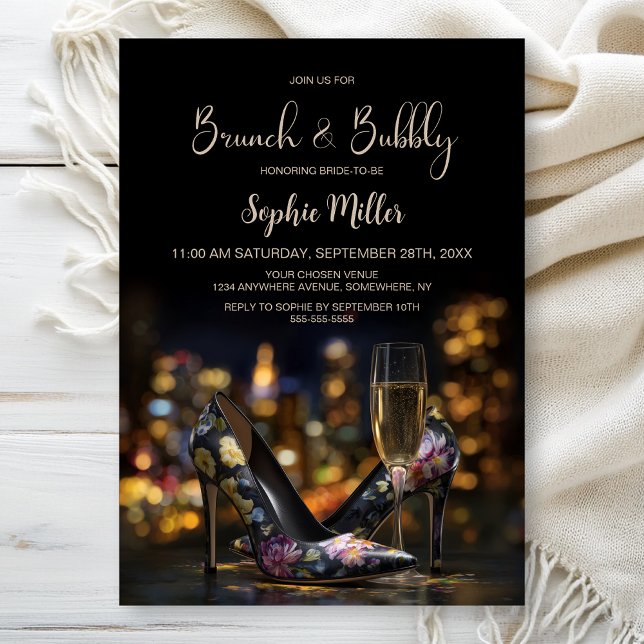 Elegant Floral Stiletto Shoes Brunch and Bubbly Invitation (Creator Uploaded)