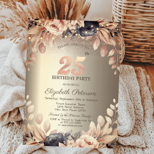 Elegant Floral,String Lights 25th Birthday  Invitation