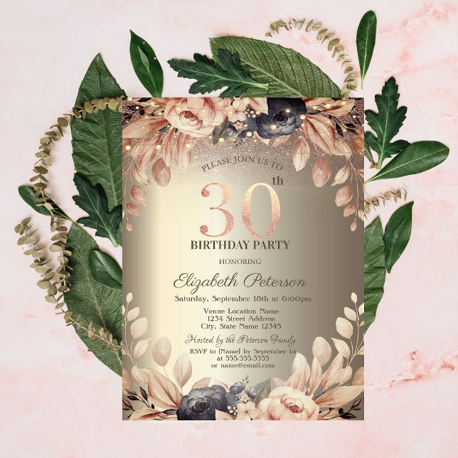Elegant Floral,String Lights 30th Birthday  Invitation (Creator Uploaded)