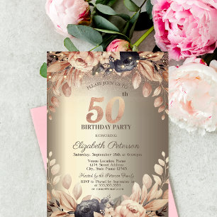 Elegant Floral,String Lights 50th Birthday  Invitation