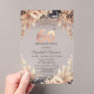 Elegant Floral,String Lights 60th Birthday Acrylic Invitations