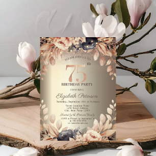 Elegant Floral,String Lights 75th Birthday  Invitation
