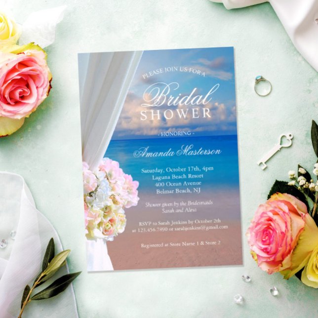 Elegant Floral Summer Ocean Beach Bridal Shower Invitation (Creator Uploaded)