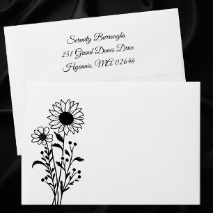 Elegant Floral Sunflower Black White Wedding Envelope