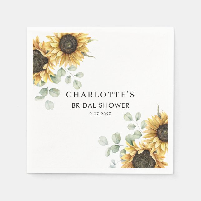 Elegant Floral Sunflower Bridal Shower Paper Napkin (Front)