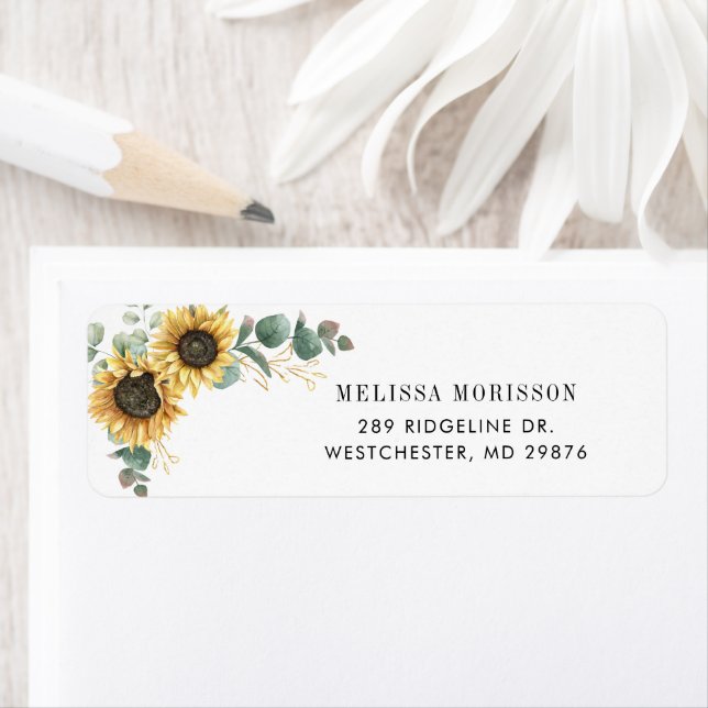 Elegant Floral Sunflower Eucalyptus Return Address Label (Insitu)