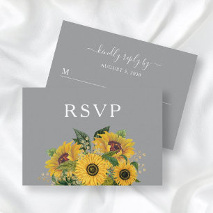 Elegant Floral Sunflower Grey Wedding RSVP Card