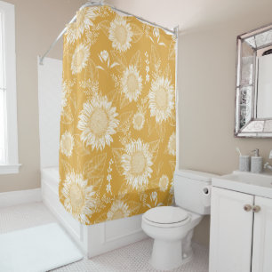 Elegant Floral Sunflower Orange Shower Curtain