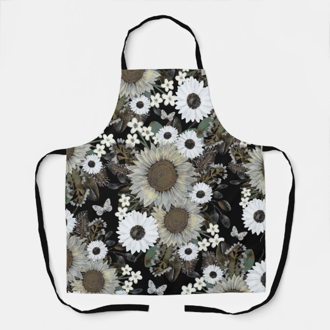 Elegant Floral Sunflower Pattern Apron (Front)