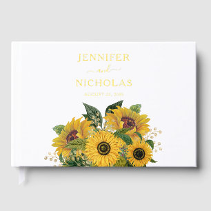 Elegant Floral Sunflower Wedding Gold Guest Book